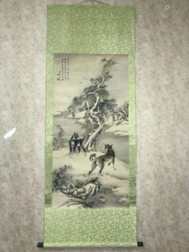 Chinese Ink/Color Scroll Painting,Signed