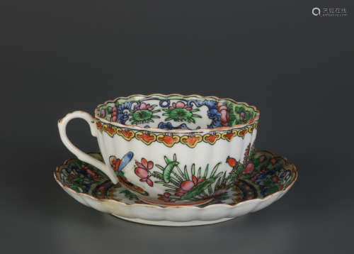 Set of Chinese Famille Rose Porcelain Cup & Plate