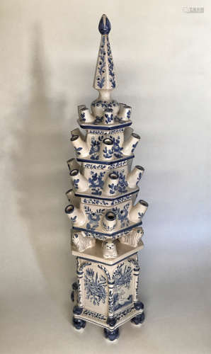 Blue and White Flowers Ceramic Tower