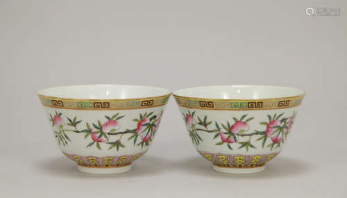 Pair of Chinese Famille Rose Bowls, Mark