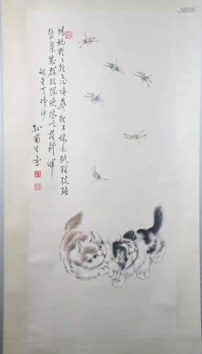Chinese water color painting depicting two cats