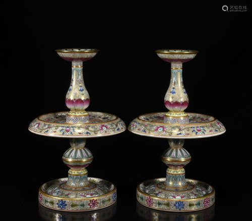 Pair Of Famille Rose Candle Holder