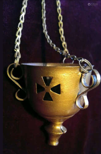 19C Brass Russian Orthodox Lampada.