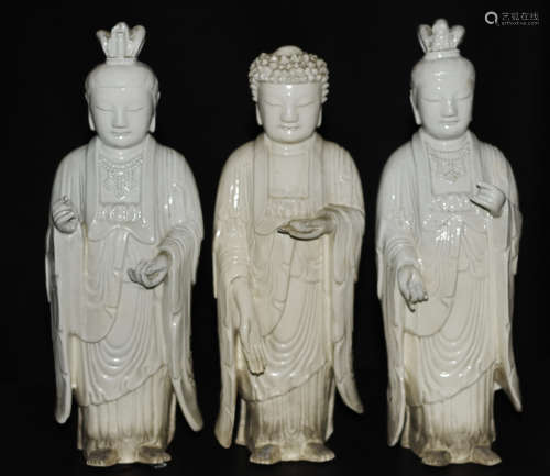 Set Of 3 Chinese White Porcelain Buddha