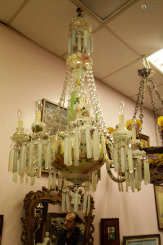 French Opaline Milky Crystal 9 Lights Chandelier
