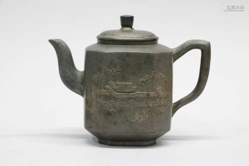 Chinese Yi Xing zisha teapot depicting landscape