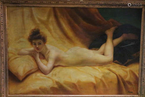 European Oil on Canvas Nude Woman Painting