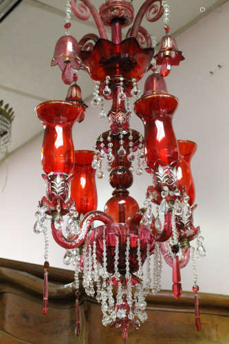 Bohemian 4 Lights Overlaid Red Crystal Chandeliers
