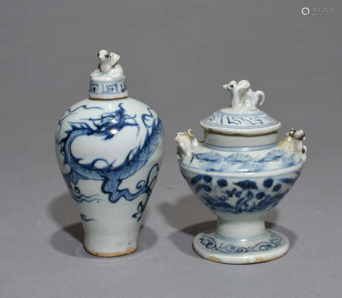 Pair Of Blue And White Porcelain Tea Jar
