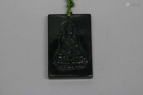 Chinese black jade pendant of GuanYin