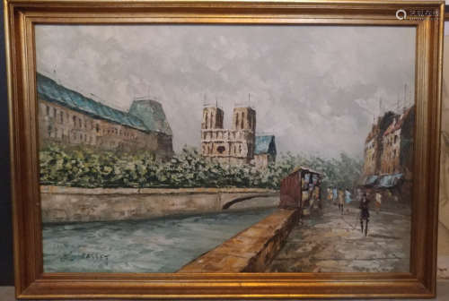 French school Oil on Canvas of the City seen