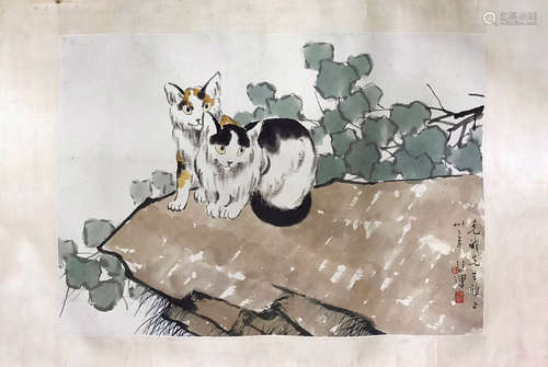 Xu, BeiHong. water color painting of two cats