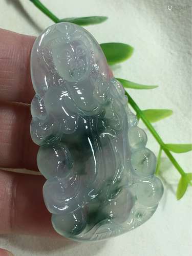 A NATURAL  PIAOHUA  JADEITE GUANYIN DESIGN PENDANT