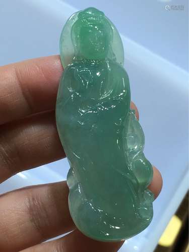 A NATURAL  ICY  DOULV  JADEITE GUANYIN DESIGN PENDANT