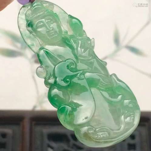 A NATURAL ICY   YANGLV  JADEITE GUANYIN DESIGN PENDANT