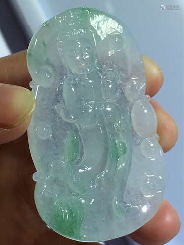 A NATURAL ICY  PIAOLV  JADEITE GUANYIN DESIGN PENDANT