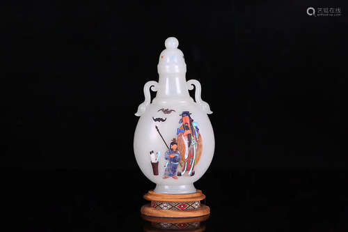 A QING DYNASTY HETIAN JADE FIGURE VASE