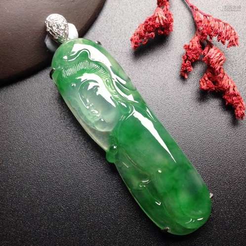 A NATURAL PIAOLV  JADEITE GUANYIN DESIGN PENDANT