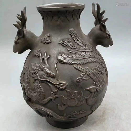 A PURPLE COPPER DEER VASE