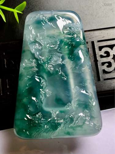 A NATURAL LANLV/LANSHUI  JADEITE LANDSCAPE DESIGN SCULPTURE PENDANT, with certificate.