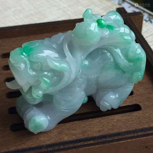 A NATURAL JADEITE PIXIU DESIGN ORNAMENT