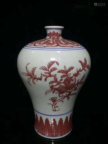 A UNDERGLAZE-RED TRIPLE FRUIT VASE,QING YONGZHENG DYNASTY