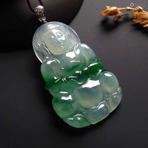 A NATURAL  ICY    JADEITE GUANYIN DESIGN PENDANT