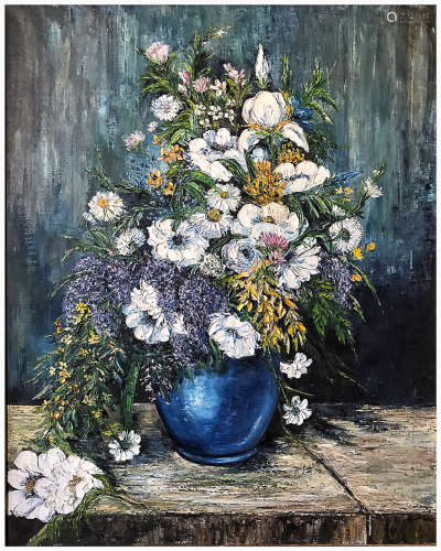 AN OIL PAINTING ,AMERICAN CONTEMPORARY,STILL LIFE FLOWERS