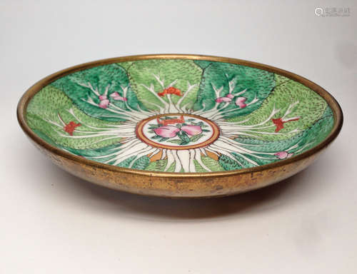 A BAO COPPER GUANCAI PEACH PAINTING PLATE