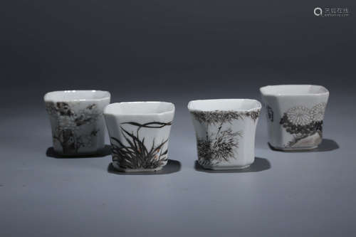 Four Chinese famille rose porcelain cups.