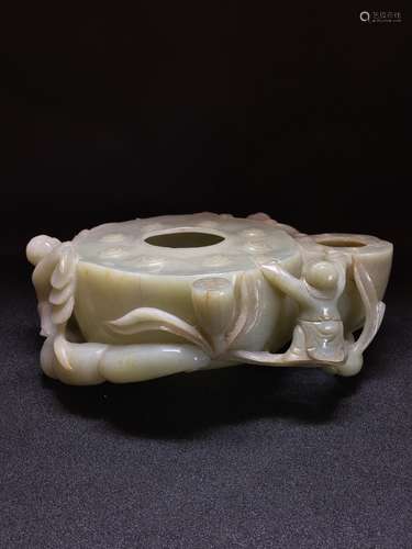 Chinese carved jade brush washer.