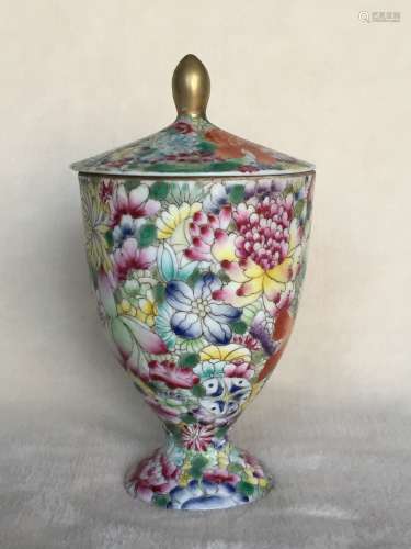Chinese famille rose porcelain cup with lid, Guangxu