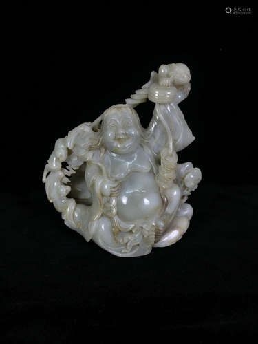 Chinese carved jade statue of Liu Hai playing with