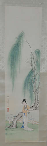 Chinese water color painting on paper scroll.