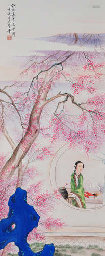 Chinese water color painting on paper scroll.