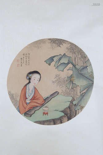 Chinese water color painting on paper scroll,