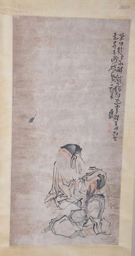 Chinese ink painting on paper scroll, attributed to