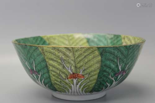 Chinese cabbage leaf famille rose porcelain punch bowl.