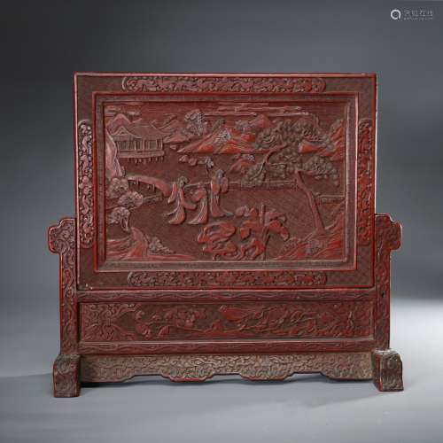 CHINESE CINNABAR LACQUER TABLE SCREEN