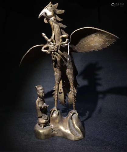 CHINESE BRONZE PHOENIX WITH BOY