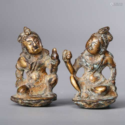 CHINESE BRONZE SEATED BUDDHA, PAIR