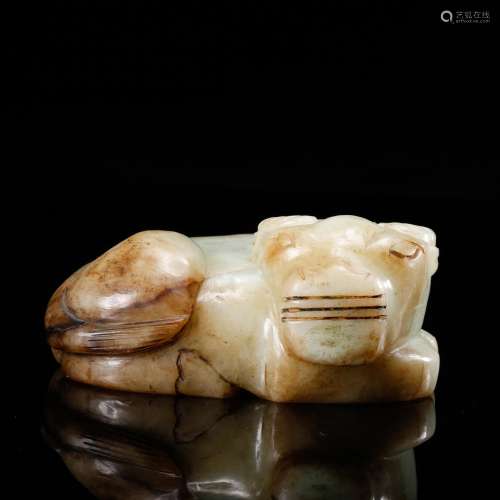 CHINESE JADE CARVED RECUMBENT OX