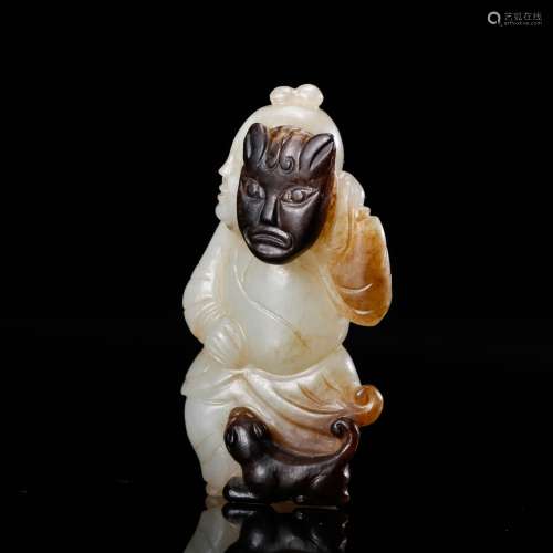 CHINESE TWO TONE JADE BOY WITH MASK