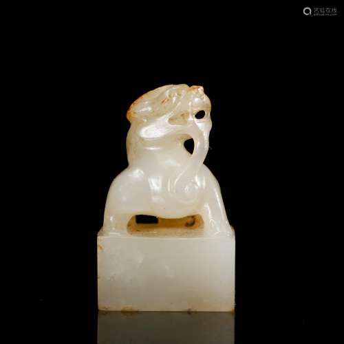 CHINESE WHITE JADE DRAGON SEAL