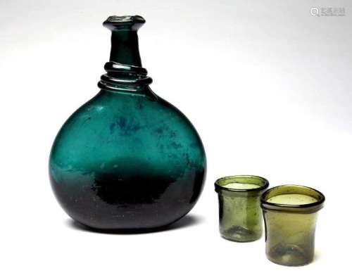 A Large Islamic Glass Bottle and 2 Cups,Mediterran