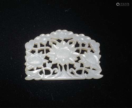 CHINESE WHITE JADE FLOWER PLAQUE