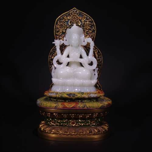 A Carved Hetian Jade Guanyin Statue