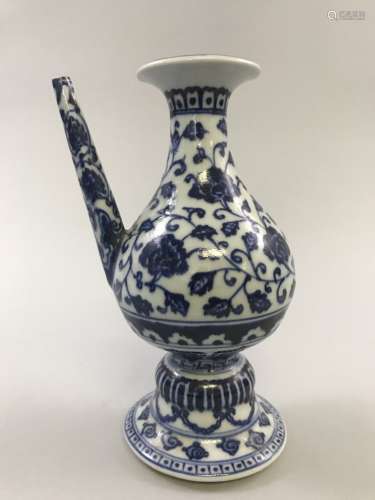 A Blue and White Lotus Ewer