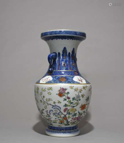 Qianlong Mark, A Blue and Famille Verte Vase