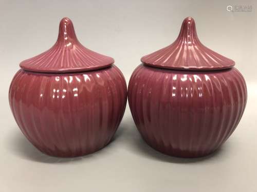 Qianlong Mark, A Pair of Red Glazed Vessels